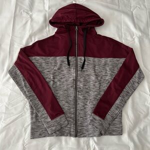 Grey And Maroon Zip-Up Hoodie